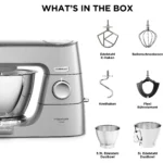 KENWOOD Titanium Chef Baker KVC85.004SI mit integrierter Waage, 2 Edelstahl-Rührschüsseln, viel Zubehör, Küchenmaschine Silber – Bild 6