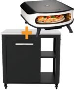 COZZE Pizzastation mit Gas Pizzaofen 42,5 cm 17" mit Thermometer & rotierendem Pizzastein - inkl. Hitzeschild und Schrankmodul 90 cm