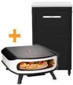 COZZE Pizzaofen Gas 42,5 cm 17" mit rotierendem Pizzastein inkl. Hitzeschild + Schrankmodul 1 türig