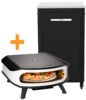 COZZE Pizzaofen Gas 42,5 cm 17" mit rotierendem Pizzastein inkl. Hitzeschild + Schrankmodul 1 türig