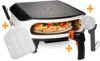 COZZE Pizzaofen Gas 42,5 cm 17" mit rotierendem Pizzastein - inkl. Hitzeschild + Starter Kit Pizzaschieber, Pizzaschneider und Infrarot Thermometer