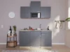 Respekta Küchenzeile KB150WGMI 150 cm Grau-Weiß Glänzend