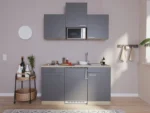 Respekta Küchenzeile KB150WGMI 150 cm Grau-Weiß Glänzend