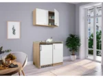 Respekta Miniküche MK100ESWOSC 100 cm Weiß-Eiche Sägerau Nachbildung – Bild 3