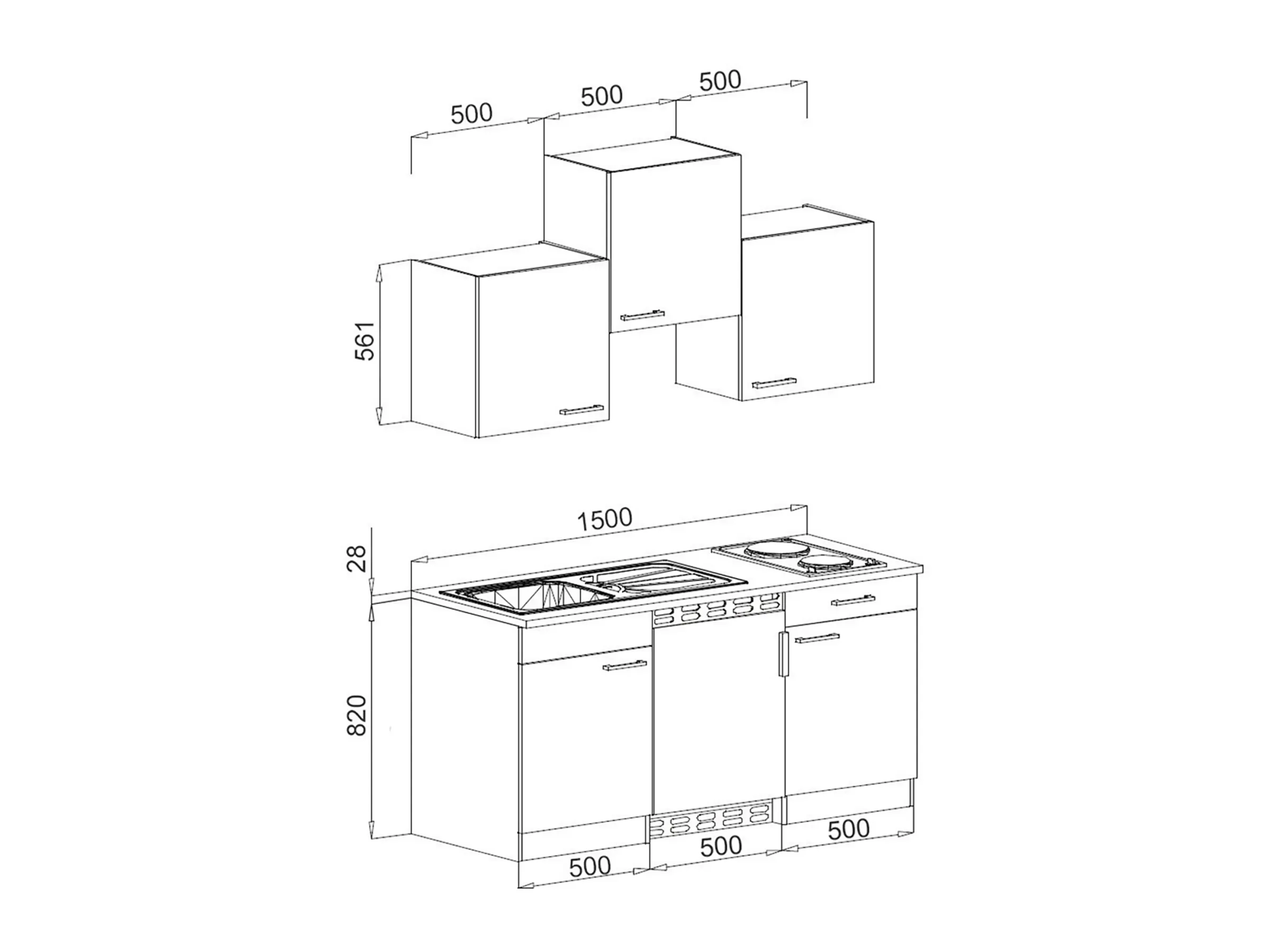 Respekta Küchenzeile KB150WGMI 150 cm Grau-Weiß Glänzend – Bild 5