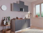 Respekta Küchenzeile KB150WGMI 150 cm Grau-Weiß Glänzend – Bild 4