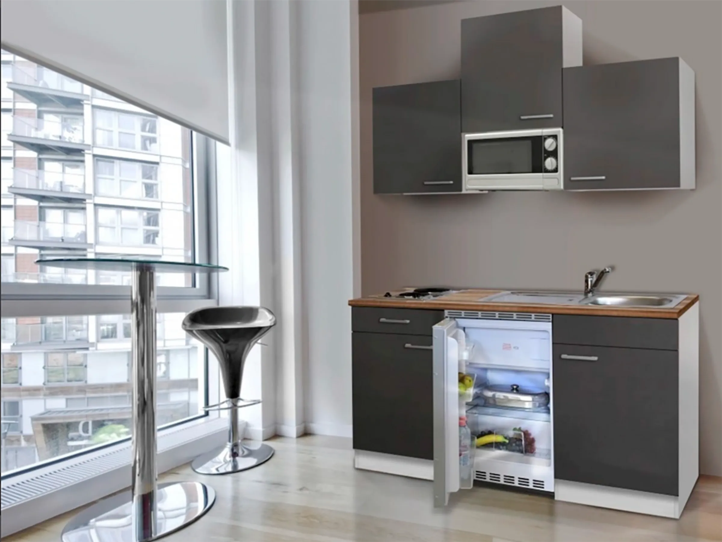 Respekta Küchenzeile KB150WGMI 150 cm Grau-Weiß Glänzend – Bild 3