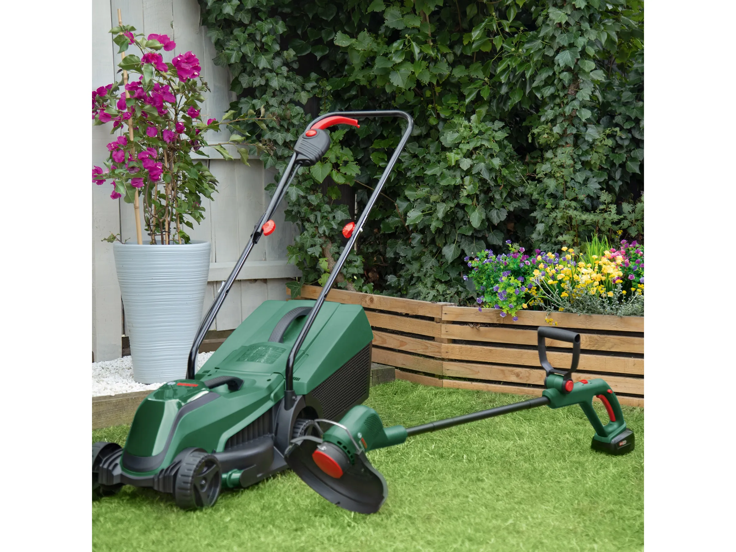 Bosch Rasenpflegeset mit Akku-Rasenmäher und Akku-Rasentrimmer – Bild 3