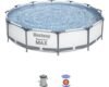 Aufstellpool Framepool Set Bestway Steel Pro MAX rund 366x76 cm inkl. Kartuschenfilteranlage hellgrau