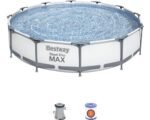 Aufstellpool Framepool Set Bestway Steel Pro MAX rund 366x76 cm inkl. Kartuschenfilteranlage hellgrau
