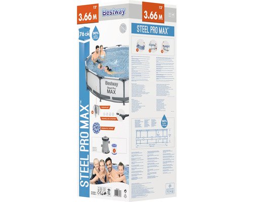 Aufstellpool Framepool Set Bestway Steel Pro MAX rund 366x76 cm inkl. Kartuschenfilteranlage hellgrau – Bild 3
