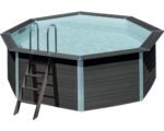 Aufstellpool WPC Pool Set Gre rund 410x124 cm inkl. schutzvlies grau