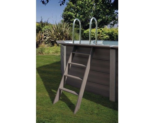 Aufstellpool WPC Pool Set Gre rund 410x124 cm inkl. schutzvlies grau – Bild 5