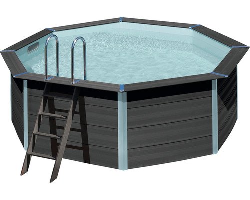Aufstellpool WPC Pool Set Gre rund 410x124 cm inkl. schutzvlies grau