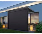 Pergola mit Lamellendach 3x3 Gestell RAL 7015 schiefergrau inkl. vertikaler Beschattung Wandbefestigung – Bild 9