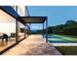 Pergola mit Lamellendach 3x3 Gestell RAL 7015 schiefergrau inkl. vertikaler Beschattung Wandbefestigung – Bild 4