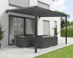 Pergola mit Stoffdach 3,94x3,94 Stoff uni anthrazit Gestell RAL 9011 graphitschwarz